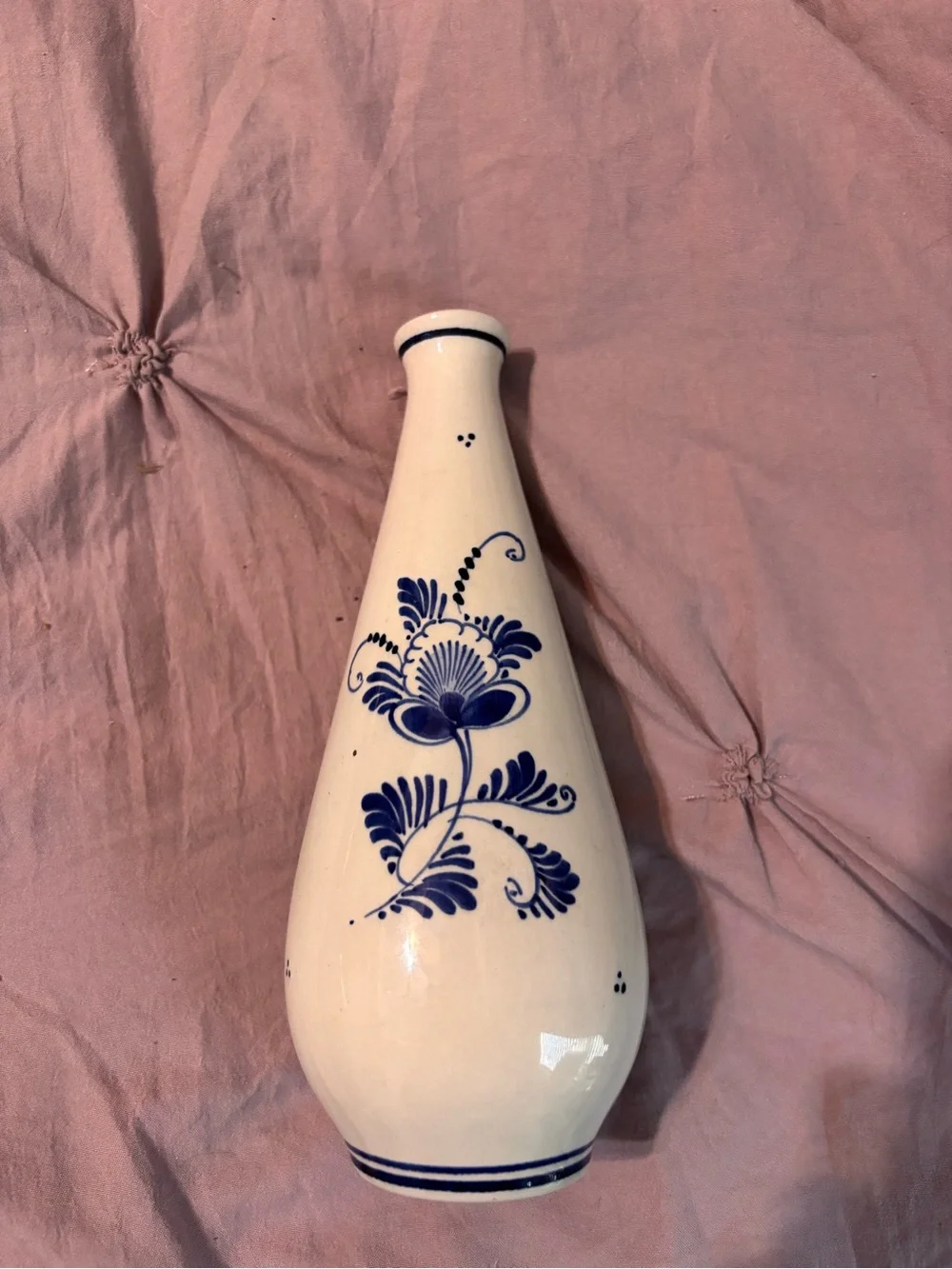 Delft Holland Blue and White Ceramic Vase with Windmill Motif